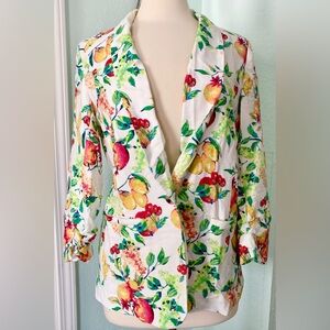 Lauren Conrad M rayon summer blazer 3/4 sleeves colorful tropical floral fruit